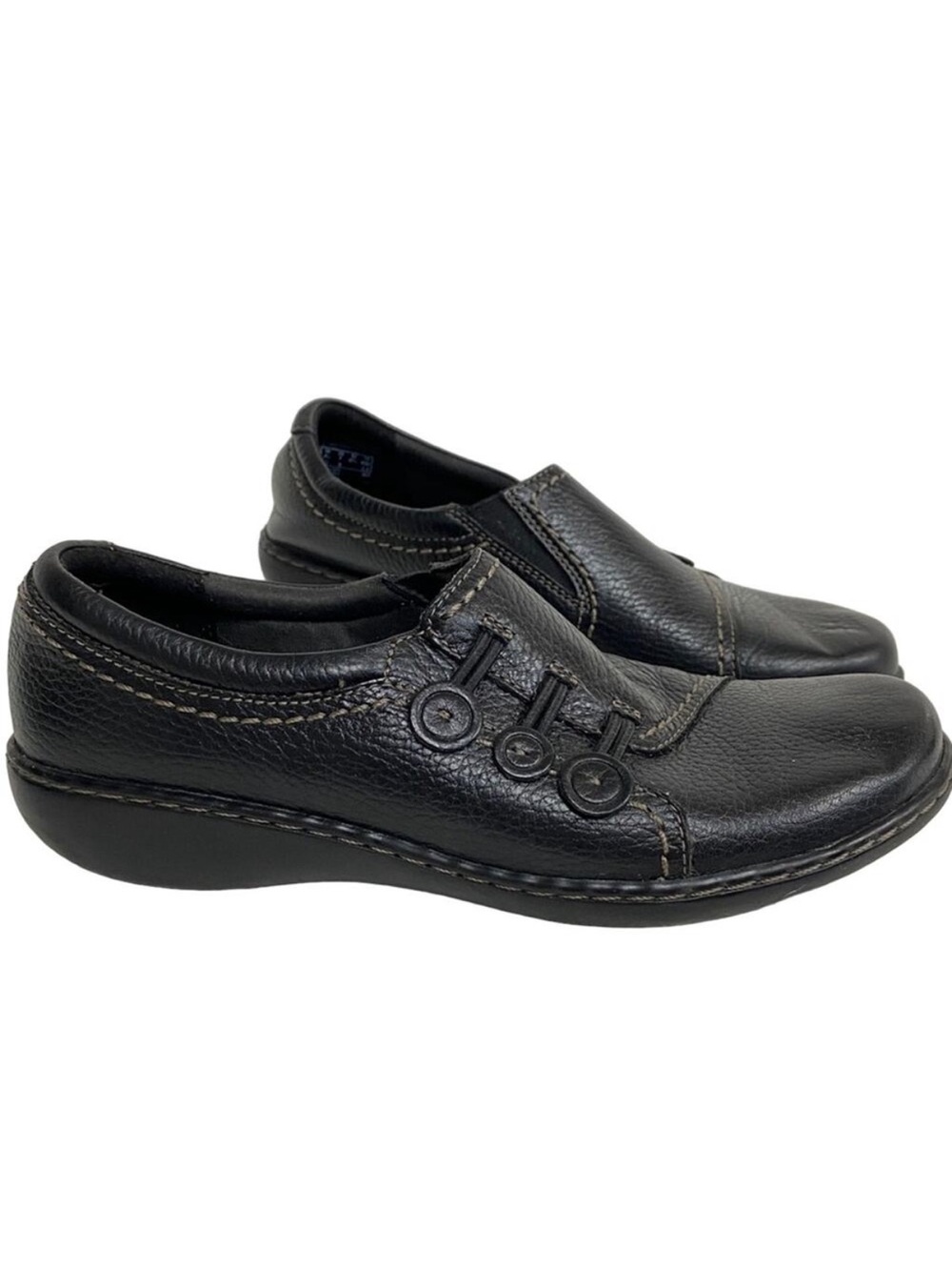 Clarks Ashland Effie Flats Slip On Loafer Black Leather Comfort Size US 7